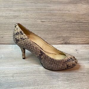 Leather peep toe heels Michael Kors leather snake platform pumps.